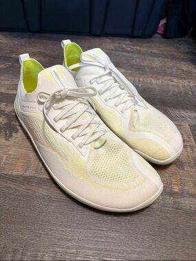 Vivo Barefoot Men's White Athletic Shoes with Yellow Accents